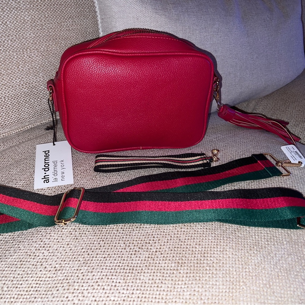Red pouch bag w 2 new straps, customizable